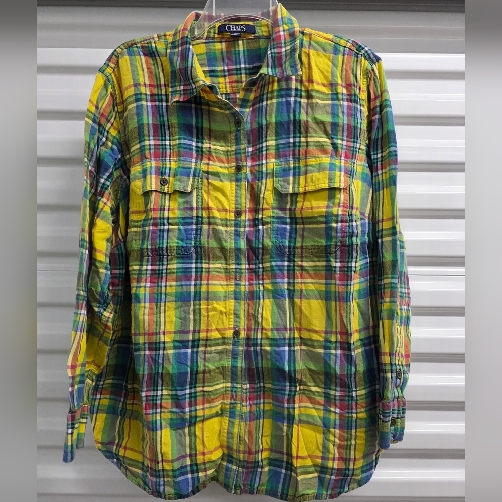 Chaps Men's Yellow and Blue Plaid Shirt - Picture 2 of 5